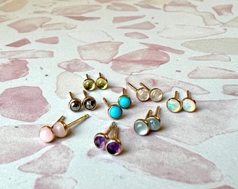 3mm gemstone studs tiny stone studs 14k gold fill goldfilled gf birthstone studs opal aquamarine peridot pyrite faceted amethyst moonstone