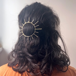 Handmade Sunburst Hair Pin Handmade Solid Brass Hair Slide Bun Pin Bridal Special Occasion Hairclip style rachel pfeffer original image 7