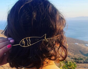 Sardine Hair Slide Hair Pin Brass Fish Hair Clip