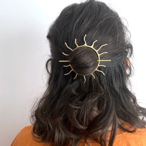 Handmade Sunburst Hair Pin Handmade Solid Brass Hair Slide Bun Pin Bridal Special Occasion Hairclip style rachel pfeffer original image 2