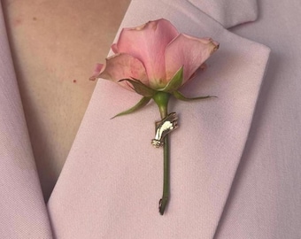 The Original Handmade Hand Lapel Pin Brooch – Holding Flowers Groom Boutonnière Tussy Mussy-Made by Rachel in Maryland USA Father’s Day