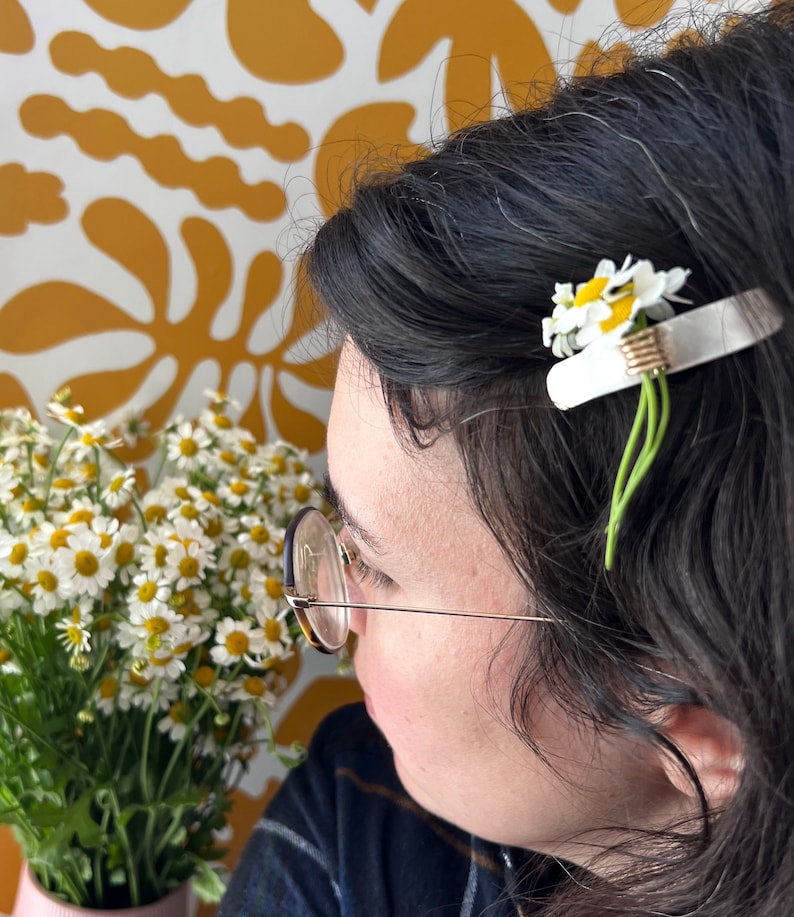 Single Flower Holder Barrette Hair Clip in 14k goldfill and sterling silver image 4