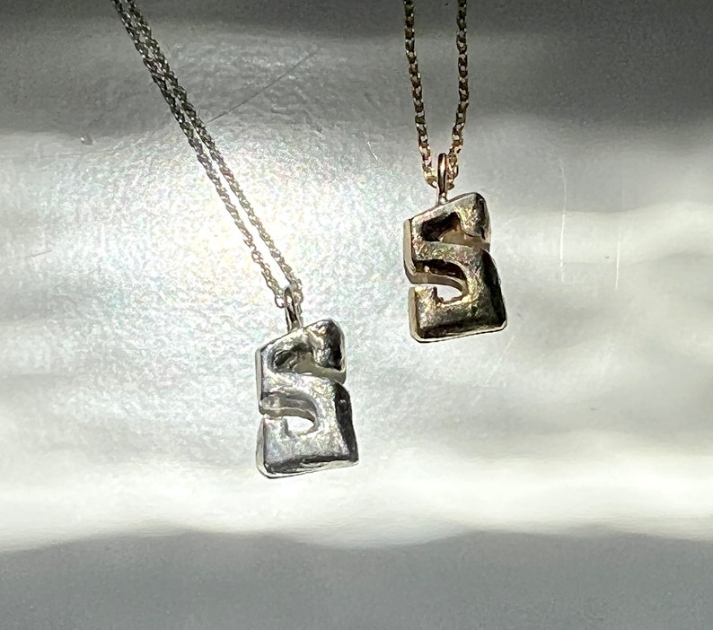 Handmade Graffiti 3D Initial Pendant charm cast from vintage mold in solid gold or sterling silver image 1