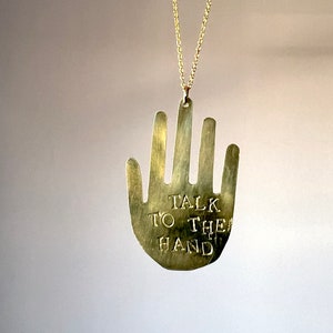 Talk to the Hand Brass Hand Pendant Necklace image 1