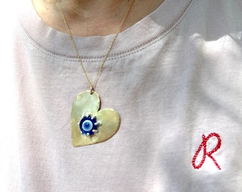 Handmade Evil Eye Heart Pendant in 14k goldfilled and Sterling Silver Handmade by Rachel Pfeffer One of a kind