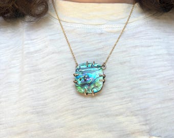 Oversized Abalone Pendant Handmade in 14k Goldfilled Prongs Beach Summer Mermaid Necklace