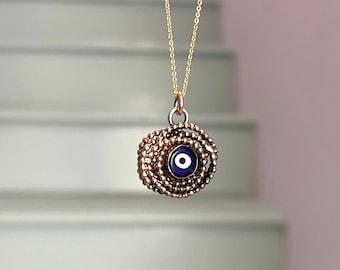 Handmade Evil Eye Nest Pendant Handmade 14k Goldfilled Glass Eye Necklace Nest by Rachel Pfeffer One of a Kind Talisman Pendant