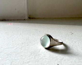 Aquamarine Scoop Ring in Sterling Silver Simple Signet Carved Silver Cast Ring with March Birthstone Pinky Ring Size 5 Size 6 Size 4 rachel