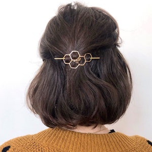 Hair Clip Bun Pin Mini Honeycomb Brass Handmade Hair Bun Slide Pin // hair clip // hair barrette // pony tail holder bridesmaid hair bridal image 4