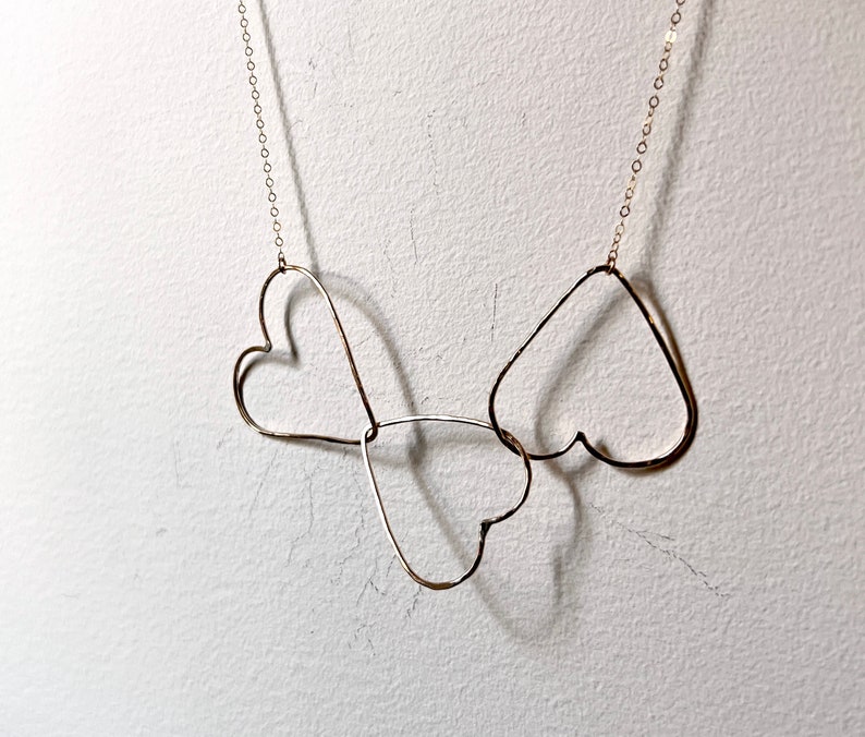 HANDMADE Three Heart Link Necklace Handmade in 14k Goldfilled Wire image 4
