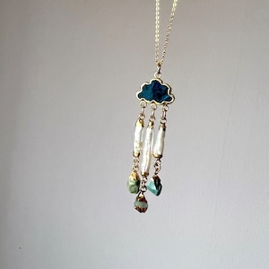 Handmade Cloud Pendant with pearl and gemstone drops image 1