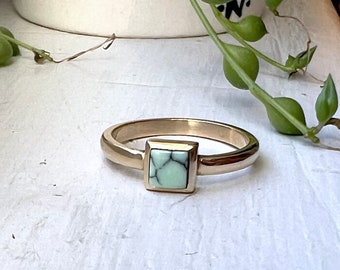 Square Turquoise Inlay 14k Gold Ring Minty Green Arizona Turquoise Handmade and One of a Kind