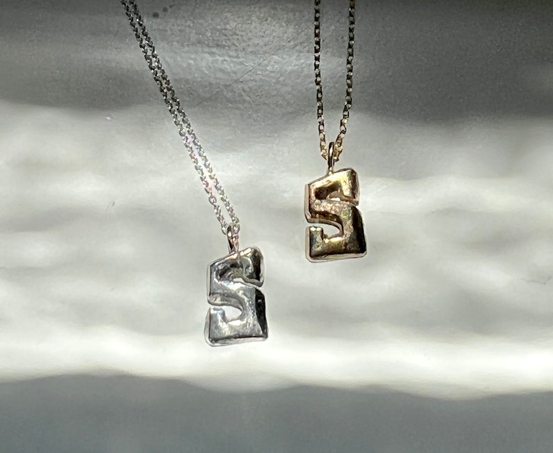 Handmade Graffiti 3D Initial Pendant charm cast from vintage mold in solid gold or sterling silver image 2