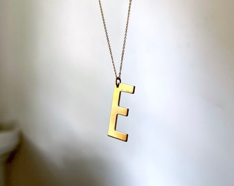 Handmade Oversized Brass Initial Pendant on 20" 14k gold filled chain