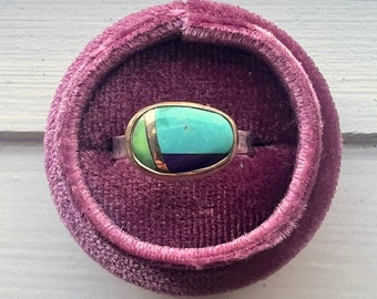 Handmade Mixed turquoise and gold art stone bezel set 14k gold and silver ring