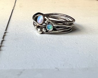 Handmade Twisted Forest Sterling Silver Nest Ring with two australian opals in sterling silver nest ring funky one of a kind nest ring