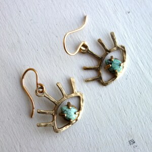 HANDMADE Gold Turquoise Beholder Eye Dangle Earrings image 4