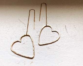 Handmade HANDMADE 14k Gold Filled Floating Heart Ear Threaders