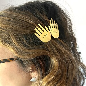 Handmade High Five Hair Barrette Hair Clip Two Hands Brass Hand Hairlip image 1