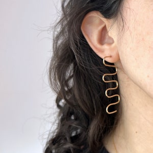 Handmade Back and Forth 14k Gold Fill Geometric Squiggle Stud Statement Dangle Earrings image 7