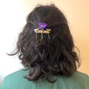 Ribbon Style Barrette Flower Holder Handmade in Brass and Sterling Silver Abstract Hairclip Bridal Hair