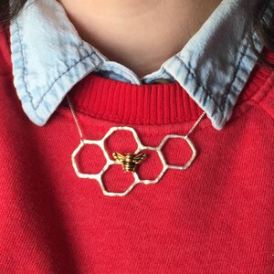 Sterling Silver Honeycomb Necklace with Bee Perched