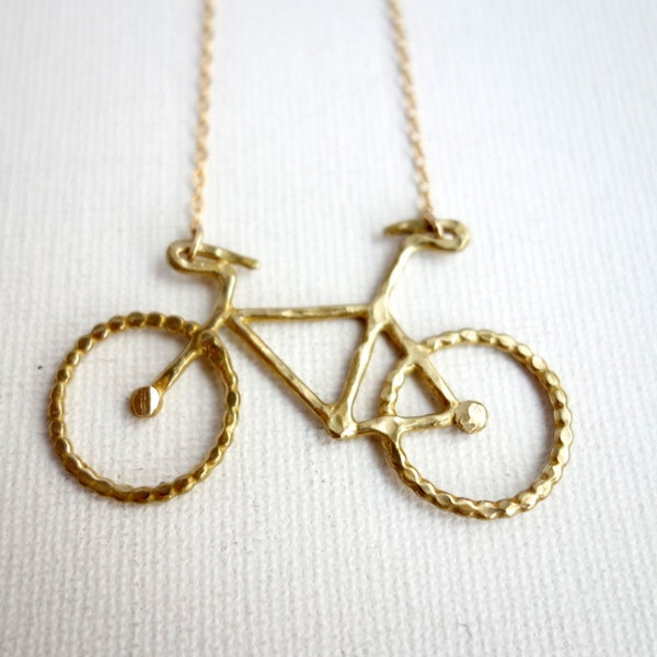 Collar de bicicleta de latón original Rachel Pfeffer hecho a mano en cadena llena de oro 16