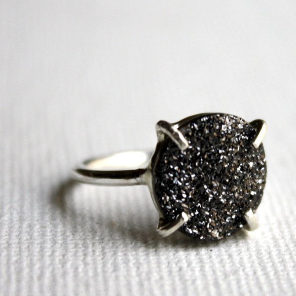 Sparkling Black Graphite Drusy in Handmade Prong Setting- Rachel Pfeffer