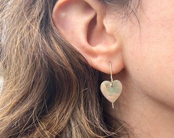 California Farmed Abalone Heart Drops in 14k gf Valentines Day Heart Earrings Ethical USA Stone