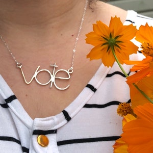 VOTE handmade silver and gold word text necklace image 4