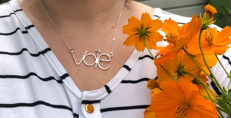 VOTE handmade silver and gold word text necklace image 4