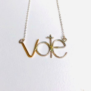 VOTE handmade silver and gold word text necklace image 1