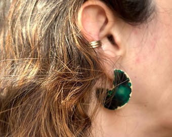 Painted Green and Gold Missing Piece Stud Hoops