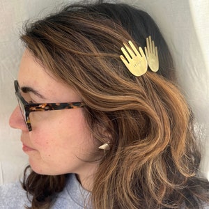 Handmade High Five Hair Barrette Hair Clip Two Hands Brass Hand Hairlip image 8