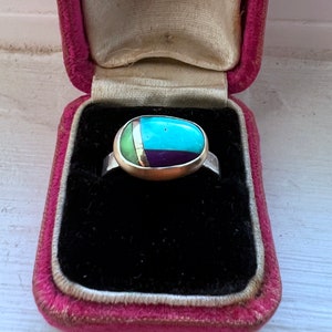 Handmade Mixed turquoise and gold art stone bezel set 14k gold and silver ring image 2