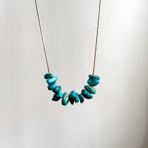 Turquoise Chip Chain on 14k goldfilled chain