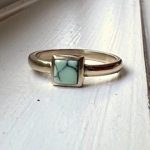 Handmade Square Turquoise Inlay 14k Gold Ring Minty Green Arizona Turquoise Handmade and One of a Kind image 2