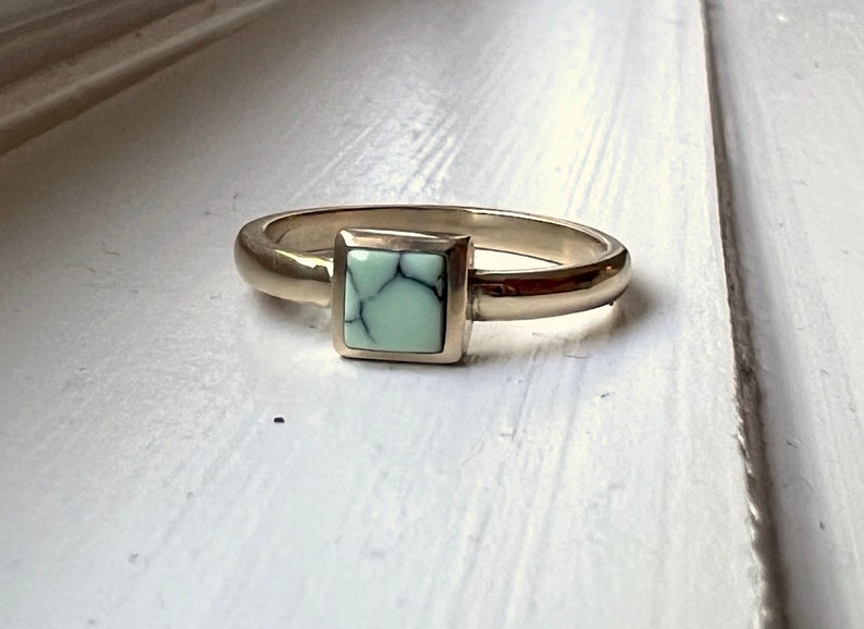 Handmade Square Turquoise Inlay 14k Gold Ring Minty Green Arizona Turquoise Handmade and One of a Kind image 2