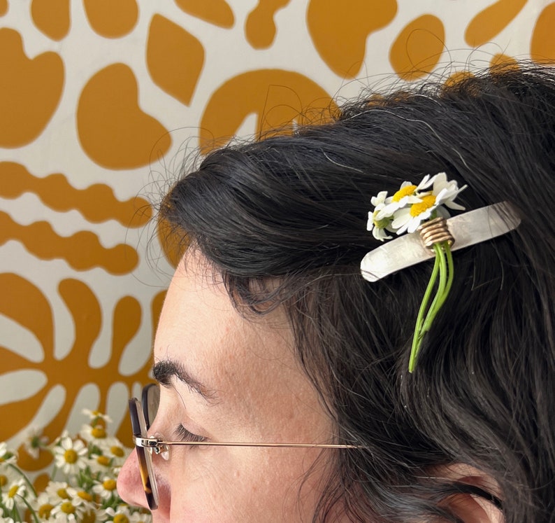 Single Flower Holder Barrette Hair Clip in 14k goldfill and sterling silver image 3