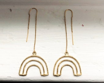 Handmade Gold Rainbow Ear Thread Dangles