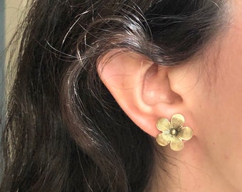 Antiqued Brass Flower Studs