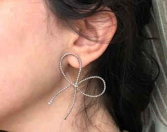 Handmade Oversized Sterling Silver Beaded Bow Studs