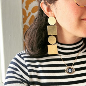 Circle Square Circle Square Stud Dangle Drops in Brass