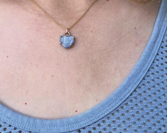 Denim Blue Kyanite Heart in Handmade Prongs on 16" chain