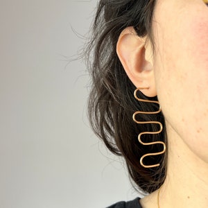 Handmade Back and Forth 14k Gold Fill Geometric Squiggle Stud Statement Dangle Earrings image 8