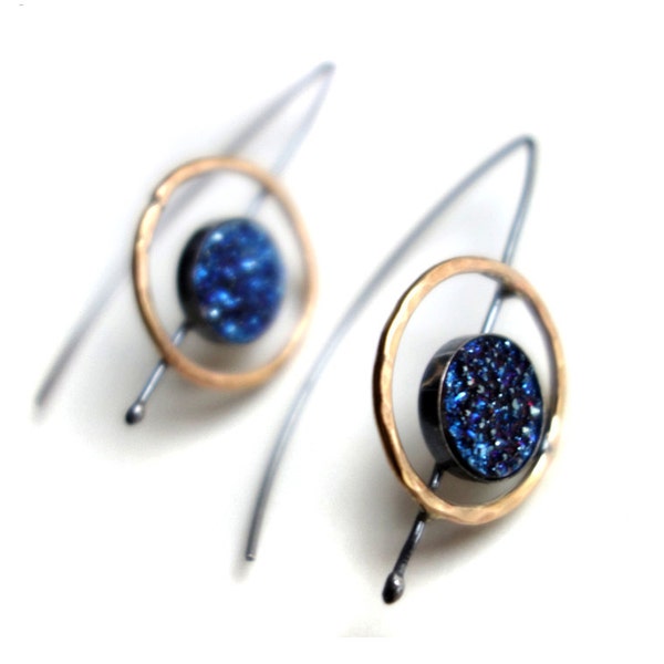 Abstract Blue Drusy Drop Earrings