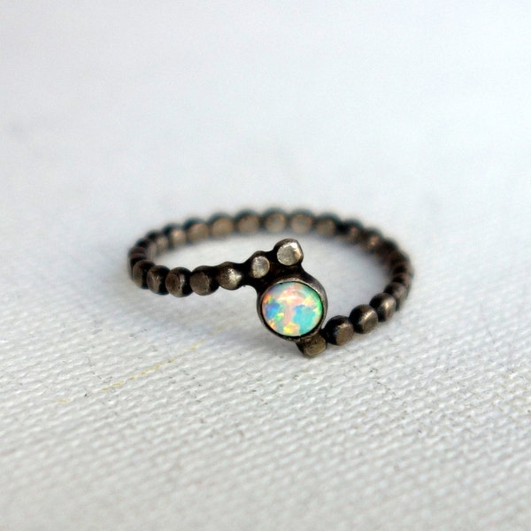 Sterling Silver Opal Twist Ring- Handmade by Rachel Pfeffer