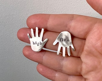 Handmade High Five Opposite Direction Hand Studs in Sterling Silver