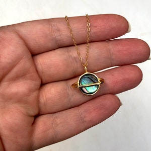 Saturn Planet Pendant with Abalone in Gold or Sterling Silver Solar System Celestial Jewelry I Love you to the moon and saturn Taylor swift image 5