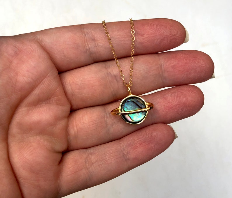 Saturn Planet Pendant with Abalone in Gold or Sterling Silver Solar System Celestial Jewelry I Love you to the moon and saturn Taylor swift image 5